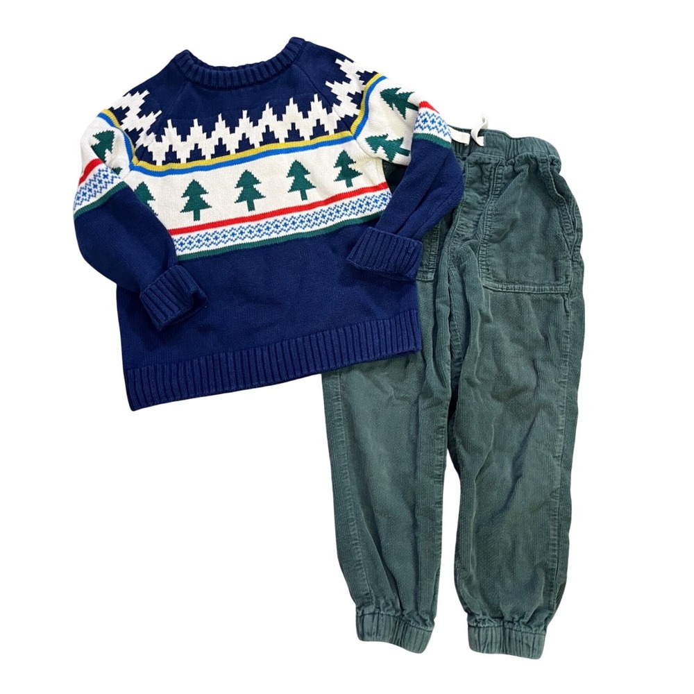 Hanna Andersson Kids 5 110cm Fair Isle Christmas Tree Sweater Corduroy Pants Set